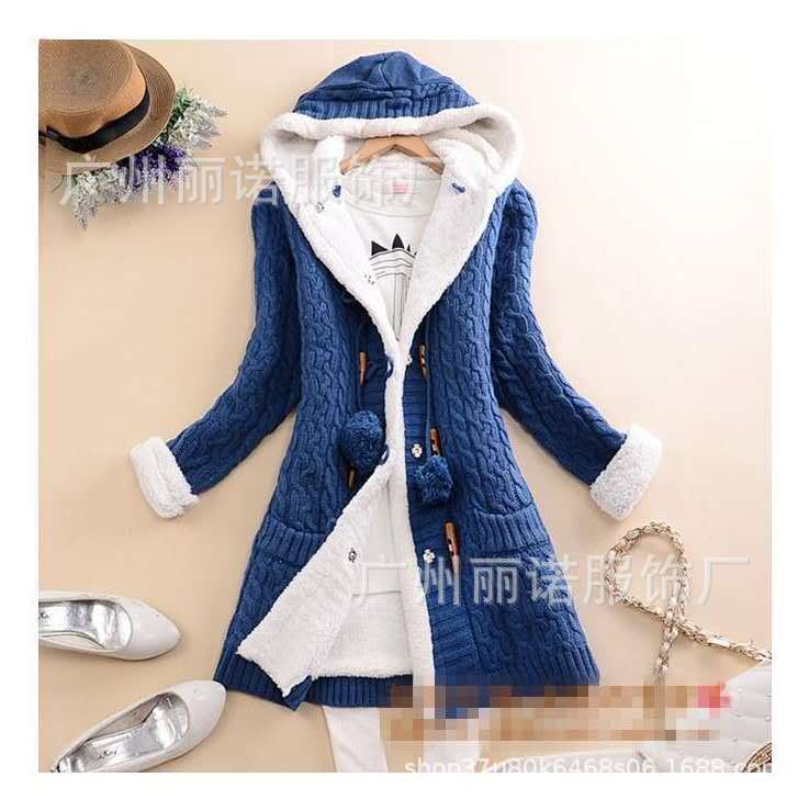 European and American cross-border 2019 autumn and winter cardigan new women's mid-length coat with hood to keep warm and fleece winter sweater long sleeves