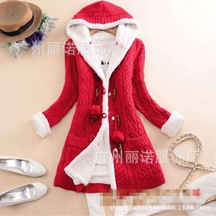 European and American cross-border 2019 autumn and winter cardigan new women's mid-length coat with hood to keep warm and fleece winter sweater long sleeves