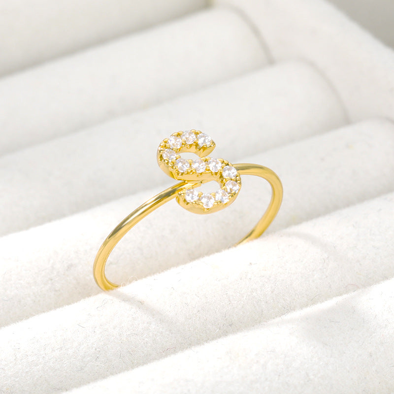 2020 cross-border new letter ring Z gold stainless steel zircon ring creative finger ring spot wholesale