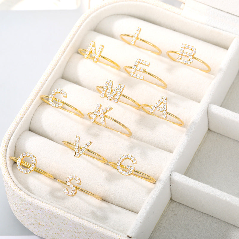 2020 cross-border new letter ring Z gold stainless steel zircon ring creative finger ring spot wholesale