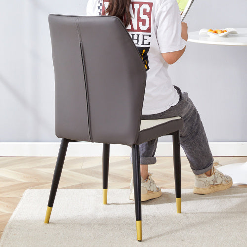 4 Modern Dining Chairs With Stylish PU Patterned Backrest And Black Metal Legs For A Comfortable Home Experience In The Kitchen, Bedroom And Office.