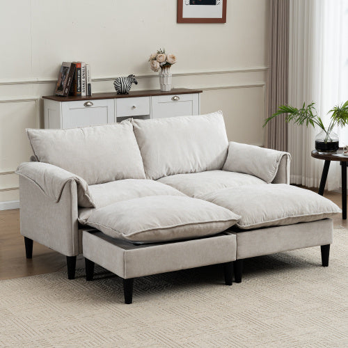 Convertible Combination Sofa Sofa UShaped Sofa With Footstools With Storage Gray Sofa For Living Room, Living Room Bedroom Office Small Space 2 Seater Combination Sofa