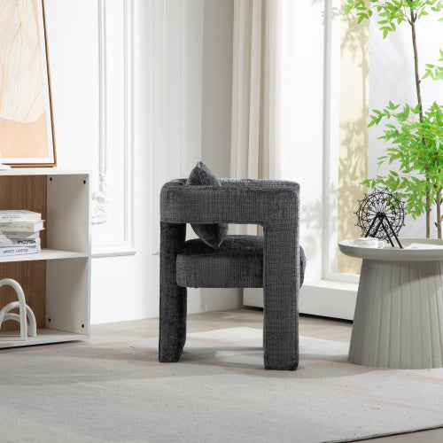 GOMYWAY Modern Chenille Lounge Chair With A Unique Hollow Armrest Design, With Comfortable Cushions And Pillows, Suitable For Living Rooms, Dining Rooms, Bedrooms And Offices Dark Gray,set Of 2