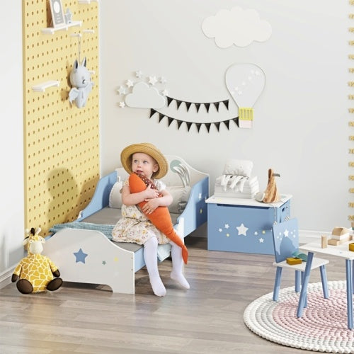 HOMCOM Toddler Bed Frame, Kids Bedroom Furniture For Boys Girls With Safe Guardrails, Low Junior Blue