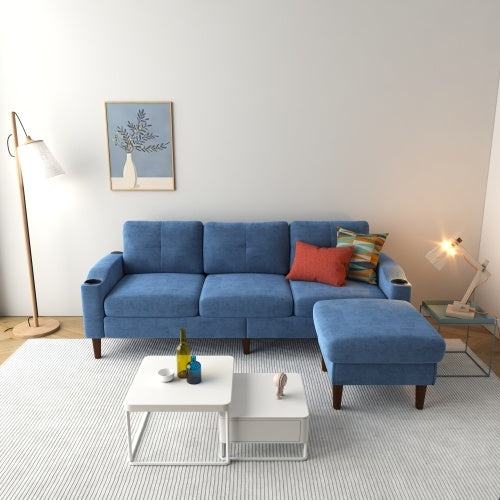 Convertible Combination Sofa Sofa L-Shaped Sofa With Storage Cabinet Footstool, Living Room Navy Blue Sofa, Living Room Bedroom Office Small Space 3-Seater Combination Sofa