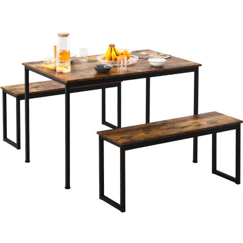 3-Piece Dining Table And Bench Set 4-Person Space-Saving Dinette For Kitchen Patio Outdoor