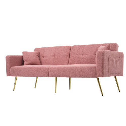 The Sofa Bed Has A Bed Function, Three Adjustable Backrest Angles, Gold Legs, Cushions And Side Storage Pockets