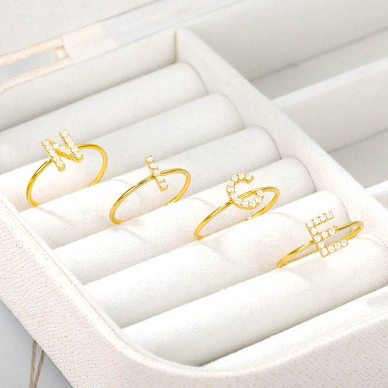 2020 cross-border new letter ring Z gold stainless steel zircon ring creative finger ring spot wholesale