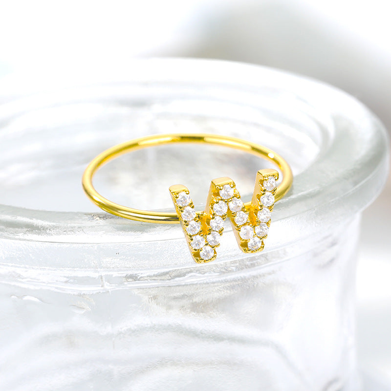 2020 cross-border new letter ring Z gold stainless steel zircon ring creative finger ring spot wholesale