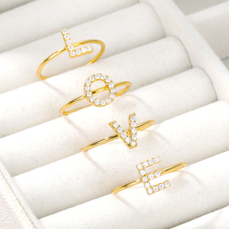 2020 cross-border new letter ring Z gold stainless steel zircon ring creative finger ring spot wholesale