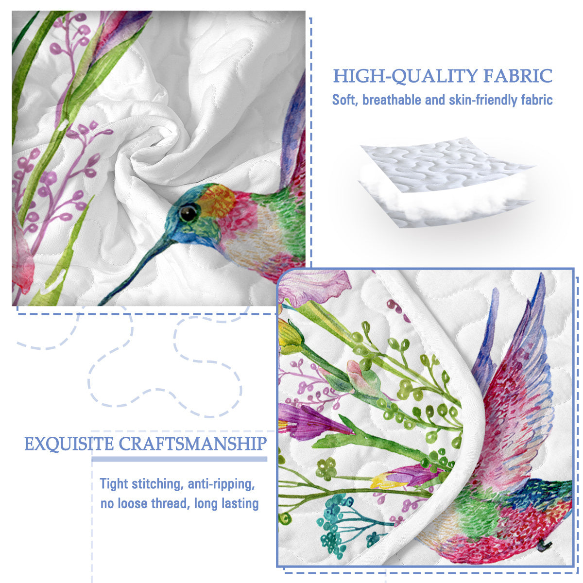 Colorful Bird Flower Design Quilt Set 3 Pieces Queen King Size Soft Warm Bedding Set Include 1 Quilt And 2 Pillowcases For Home Bedroom Decor