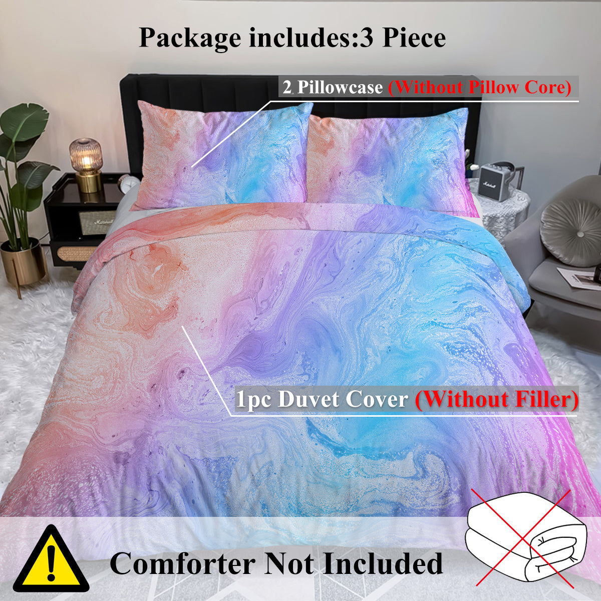 Luxury Bedding Set Rainbow Marble Duvet Cover Set Rock Girls Bed Cover Set Nature Colorful Bedlinen Twin Size