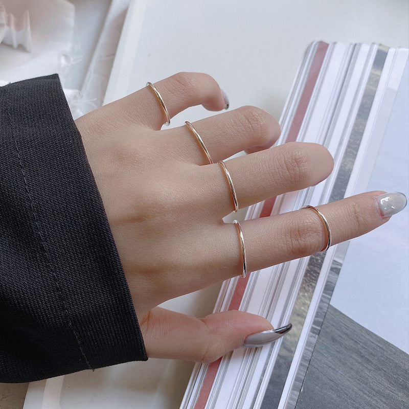 South Korea S925 sterling silver fine ring glossy line ring INS tide student simple wild silver platinum ring