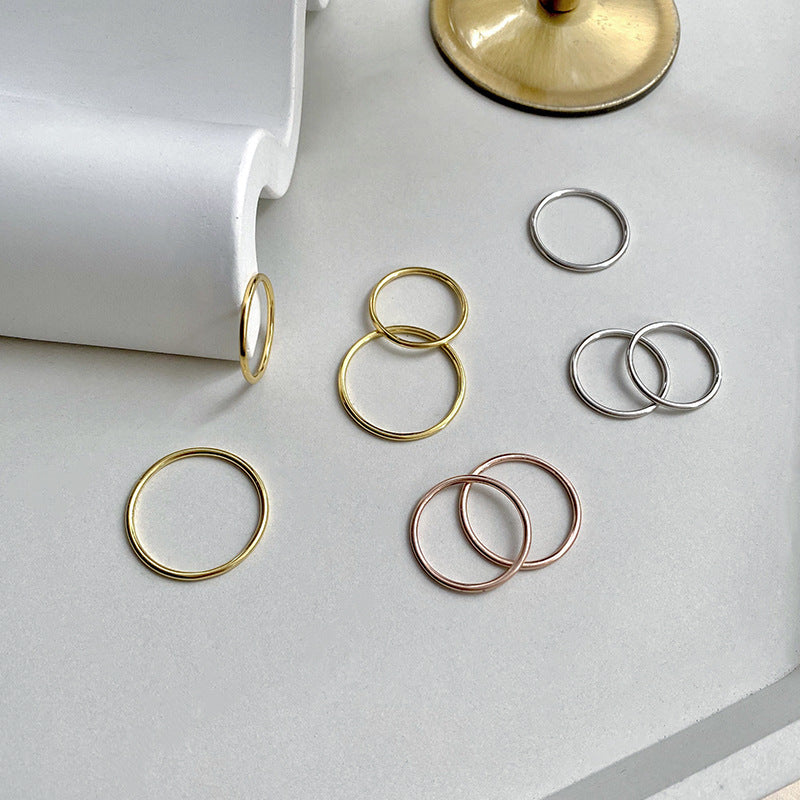 South Korea S925 sterling silver fine ring glossy line ring INS tide student simple wild silver platinum ring