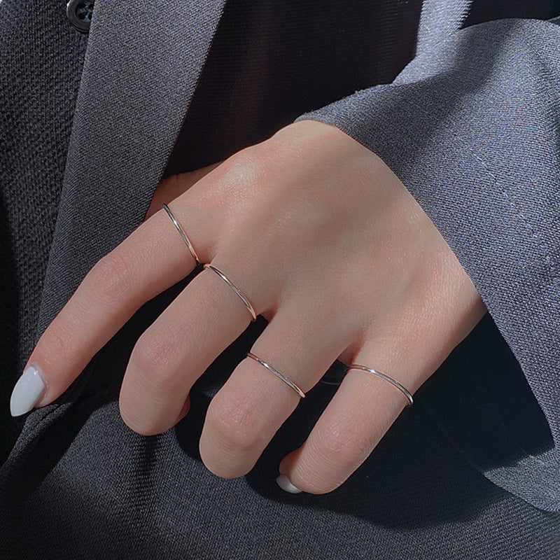 South Korea S925 sterling silver fine ring glossy line ring INS tide student simple wild silver platinum ring