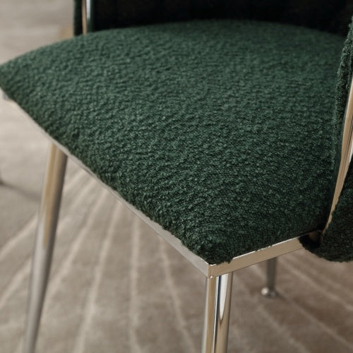 GOMYWAY Modern Hand Weaving Dining Chairs Set Of 2, Boucle Upholstered Side Chairs With Silver Legs, Kitchen Chairs With Armrest, Accent Chairs, Vanity Chairs For Dining Room Emerald, Set Of 2