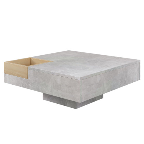 Coffee Table, Living Room Table, Side Table With Removable Storage Box, Concrete Gray And Wood Color, 72x72x30 Cm