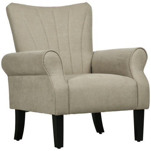 HOMCOM Upholstered Accent Chair With Rolled Arms And Wood Legs, Armchair For Living Room Bedroom, Beige