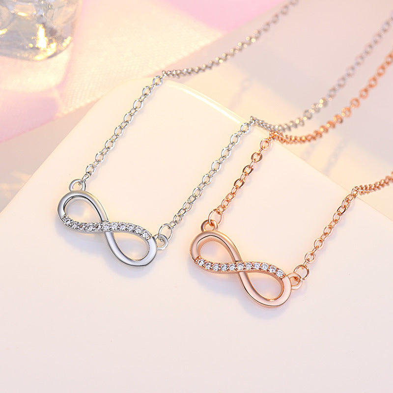 Japanese And Korean Sweet Art Micro Rhinestone 8-shaped Clavicle Necklace