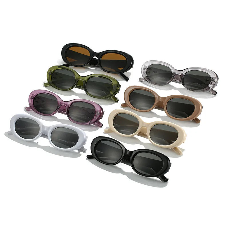 American Retro Elliptical Sunglasses - 3D Star Decor Small Frame Fashion Casual Sun Glasses for Outdoor Unisex Eyewear Accessory