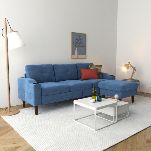 Convertible Combination Sofa Sofa L-Shaped Sofa With Storage Cabinet Footstool, Living Room Navy Blue Sofa, Living Room Bedroom Office Small Space 3-Seater Combination Sofa