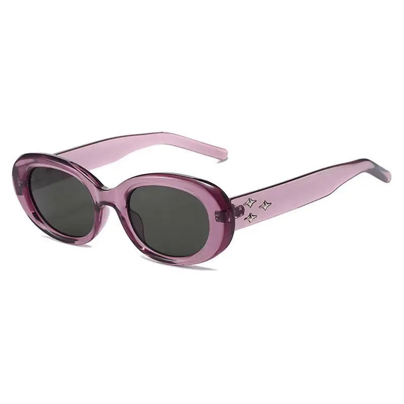American Retro Elliptical Sunglasses - 3D Star Decor Small Frame Fashion Casual Sun Glasses for Outdoor Unisex Eyewear Accessory