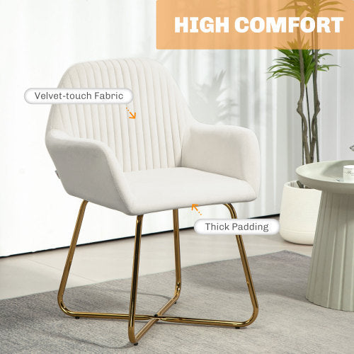 HOMCOM Modern Arm Chair Upholstered Accent Chair With Metal Base For Living Room Cream White