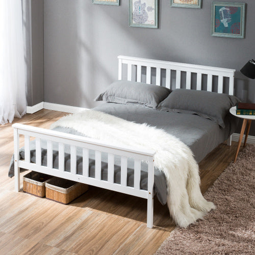 Double Bed Wooden Frame 4ft6 Double Wooden Bed In White For Adults, Kids, Teenagers 4FT6