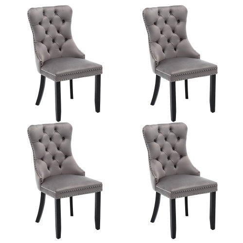 Modern Set Of 4 Upholstered Velvet Dining Chairs, Button Tufted Kitchen Lounge Chairs With Solid Wood Legs, Riveted Trim And Knocker Ring, For Dining Room Living Room,