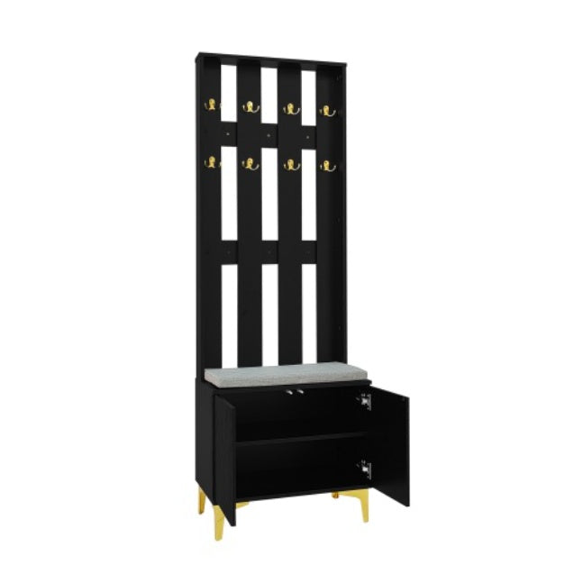 Wardrobe Set With Shoe Bench And Cushion, Wardrobe Front With Hooks, Shoe Cabinet With Drawers And Doors