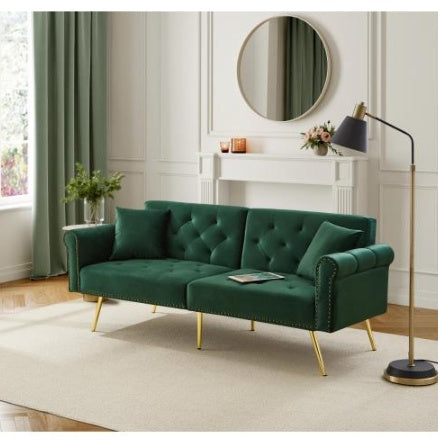Modern 2-Seater Sofa Bed    Velvet Upholstery, 3  Stage Adjustable Backrest  Gold  Plated Metal Feet Stylish Sofa With Sleeping Function  Space-Saving Durable Ideal For Small Spaces