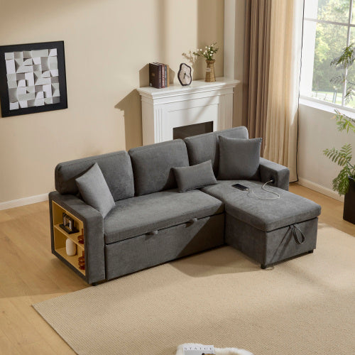 Corner Sofa Bed Corner Couch L-Shaped Sofa Bed Extendable, Bed Box And Integrated Shelf,
