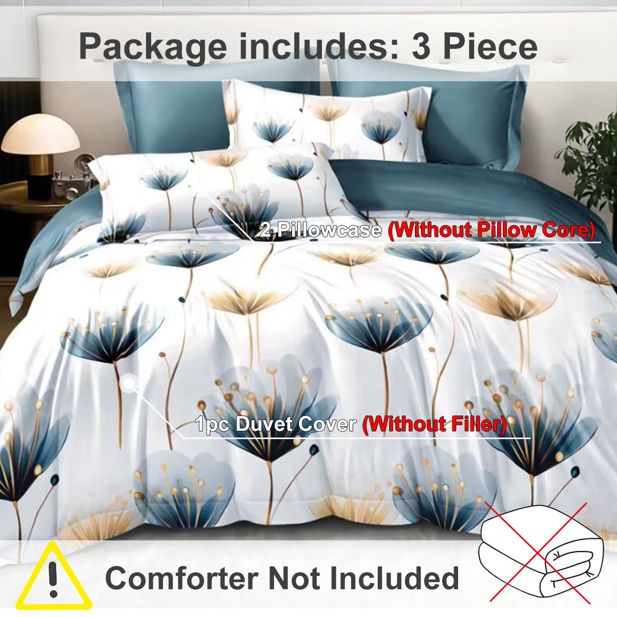 3-piece Set Of Simple And Fresh Blue And White Floral Duvet Cover, Polyester Bedroom Decoration Bedding Set Twin Full Queen King Size