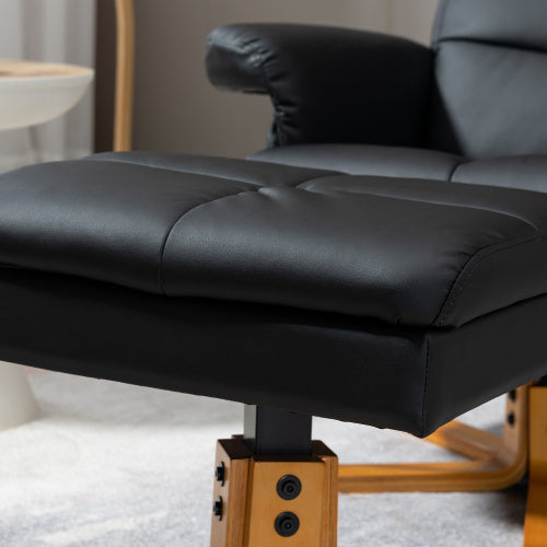 HOMCOM Recliner Armchair, Swivel Reclining Chair With Ottoman, Swivel Faux Leather Chair With Wooden Base And Storage Footstool For Living Room, Black
