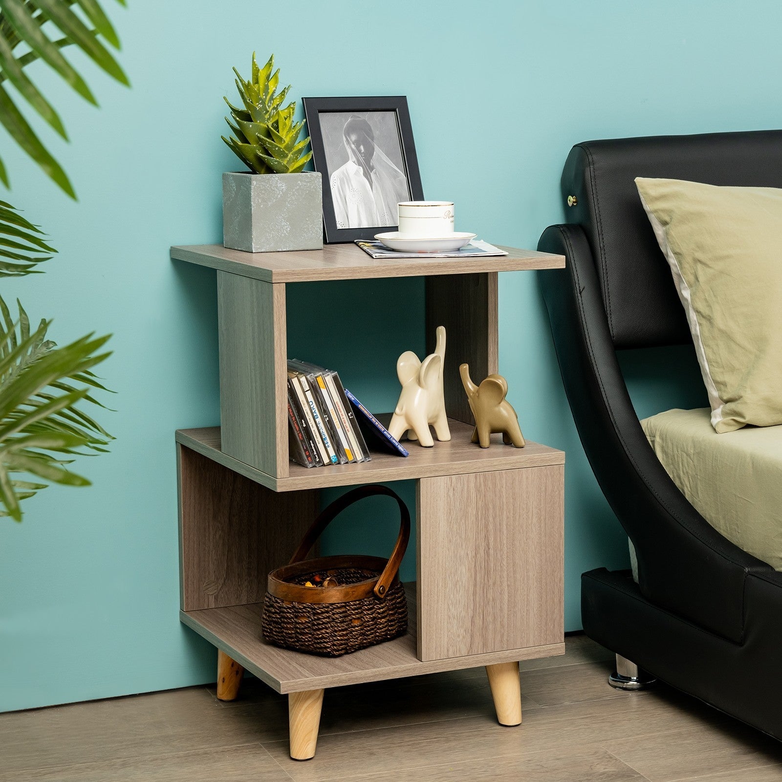 2 Pieces Wooden Modern Nightstand Set With Legs For Living Room