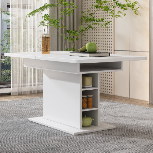Extendable Dining Table, Dining Table With Storage, Rectangular Dining Table, Coffee Leisure Table, Modern Simple Iron Dining Table, Space-saving Multifunctional Dining Table, White