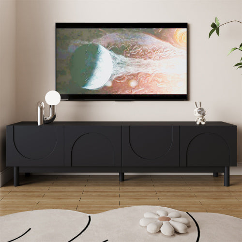 TV Cabinet With Curved, Wave-Shaped Doors, Shelves, And TV Stand With Stabilizing Legs