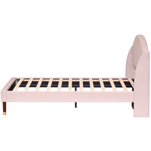 Upholstered Bed,Single Bed-3ft 90x190cm ,with Slatted Frame And Headboard, Youth Bed, Wooden Slatted Support, Easy Assembly, Velvet, Pink