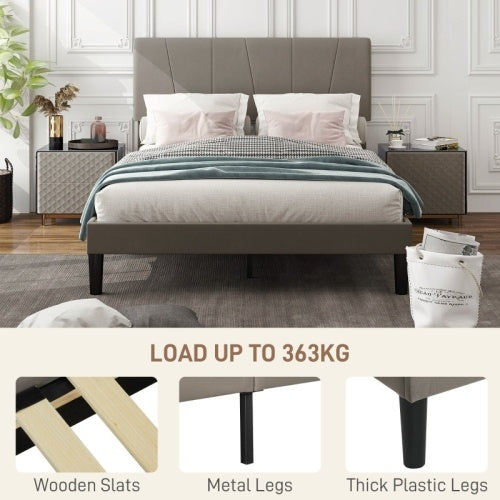 HOMCOM King Size Bed Frame, With Velvet-Feel Headboard - Grey