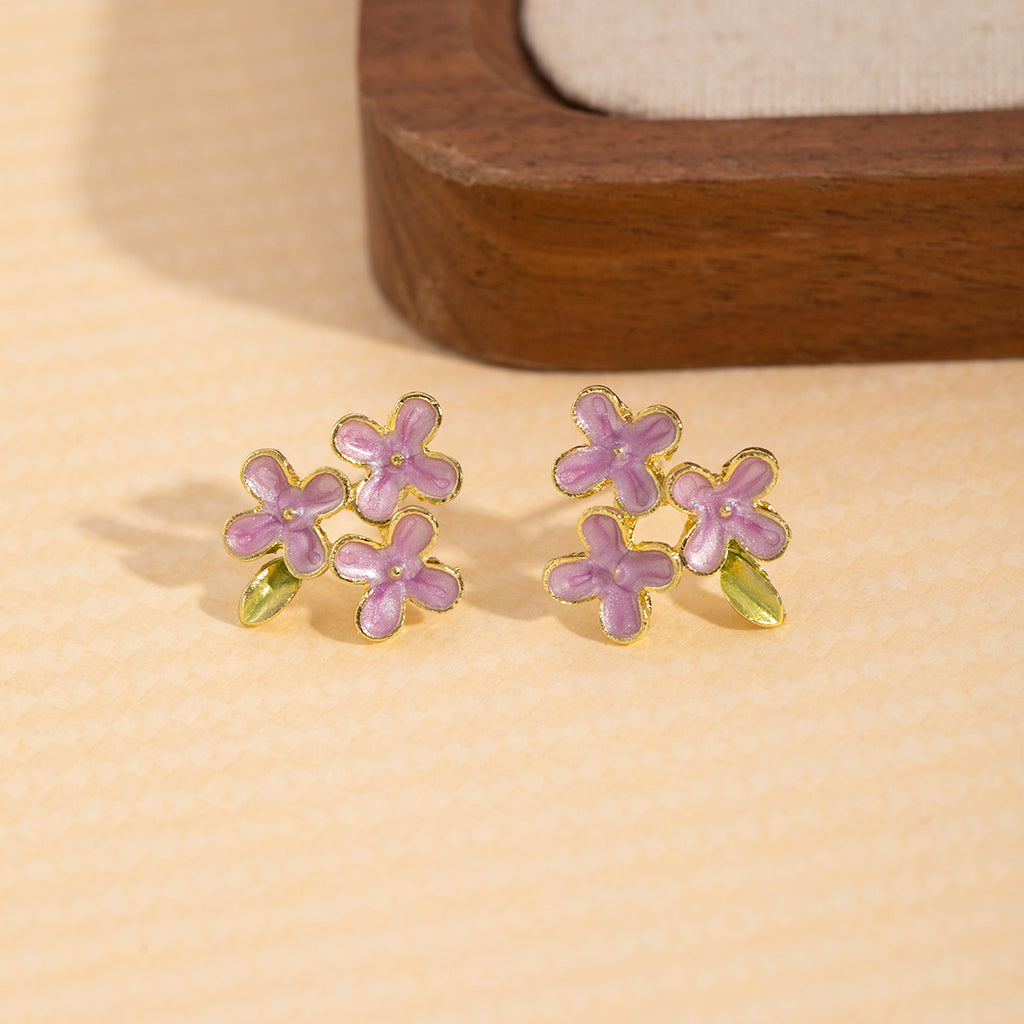 Silver Needle Mori Sweet Flower Stud Earrings
