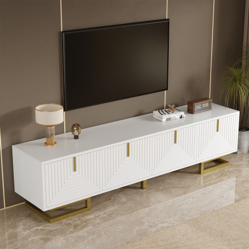 TV Cabinet, TV Stand With Textured Doors, TV Furniture, Golden Handles And Golden Legs