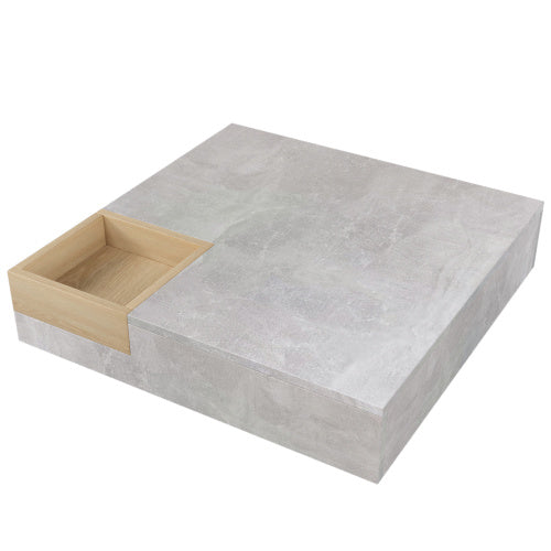 Coffee Table, Living Room Table, Side Table With Removable Storage Box, Concrete Gray And Wood Color, 72x72x30 Cm