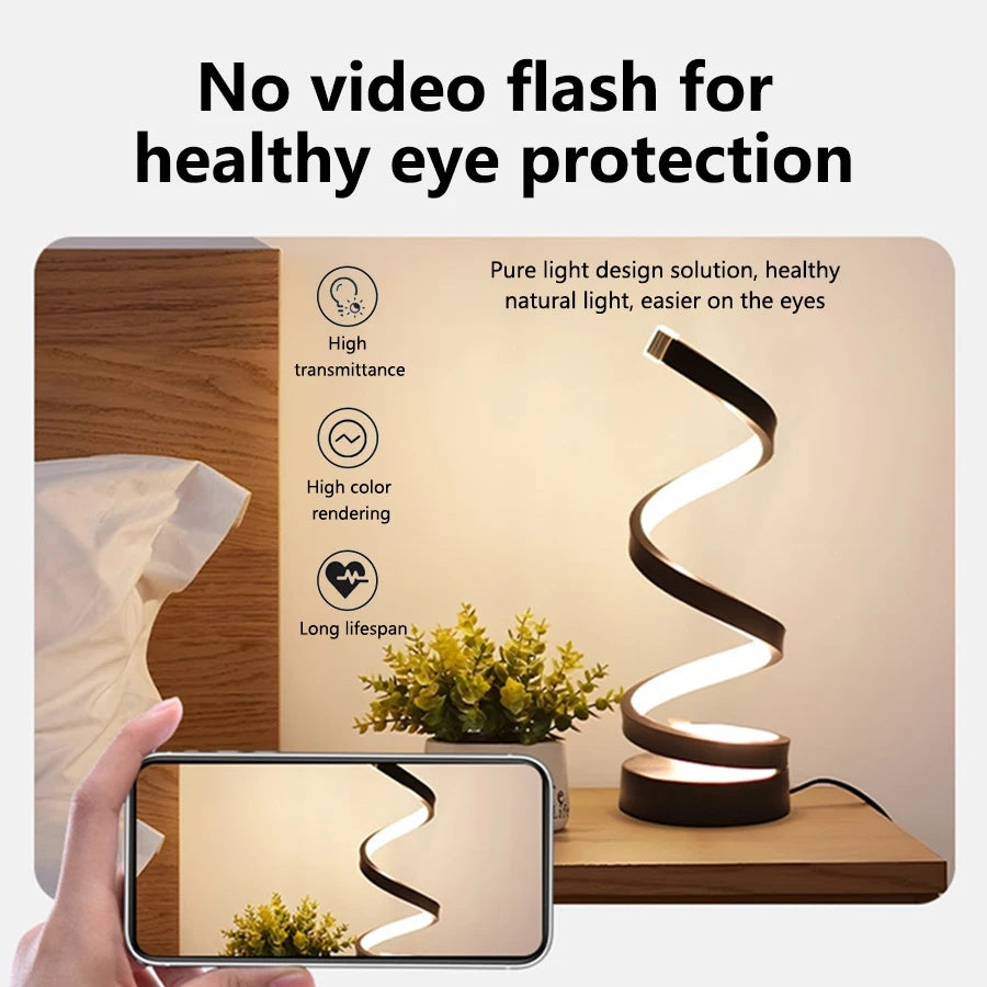 USB Plug In Creative Spiral LED Night Light Dimmable 3 Colors Adjustable For Living Room Office Desk Table Bedroom Bedside Decor