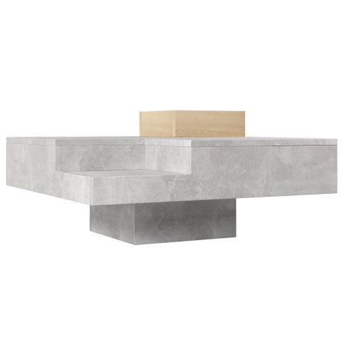 Coffee Table, Living Room Table, Side Table With Removable Storage Box, Concrete Gray And Wood Color, 72x72x30 Cm