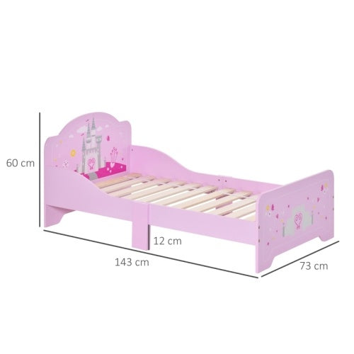 HOMCOM Kids Bed Princess Castle Theme W Side Rails Slats Home Furniture For 3 - 6 Yrs Pink 143 X 73 X 60 Cm