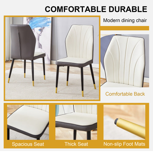 4 Modern Dining Chairs With Stylish PU Patterned Backrest And Black Metal Legs For A Comfortable Home Experience In The Kitchen, Bedroom And Office.