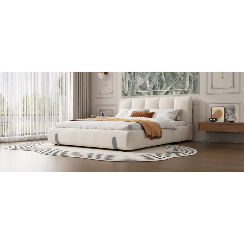 Upholstered Bed, For Adults And Teenagers, 4ft6 Double Bed 135x190cm, Durable And Sturdy, Soft Headboard, MDF  Velvet  Plywood, White