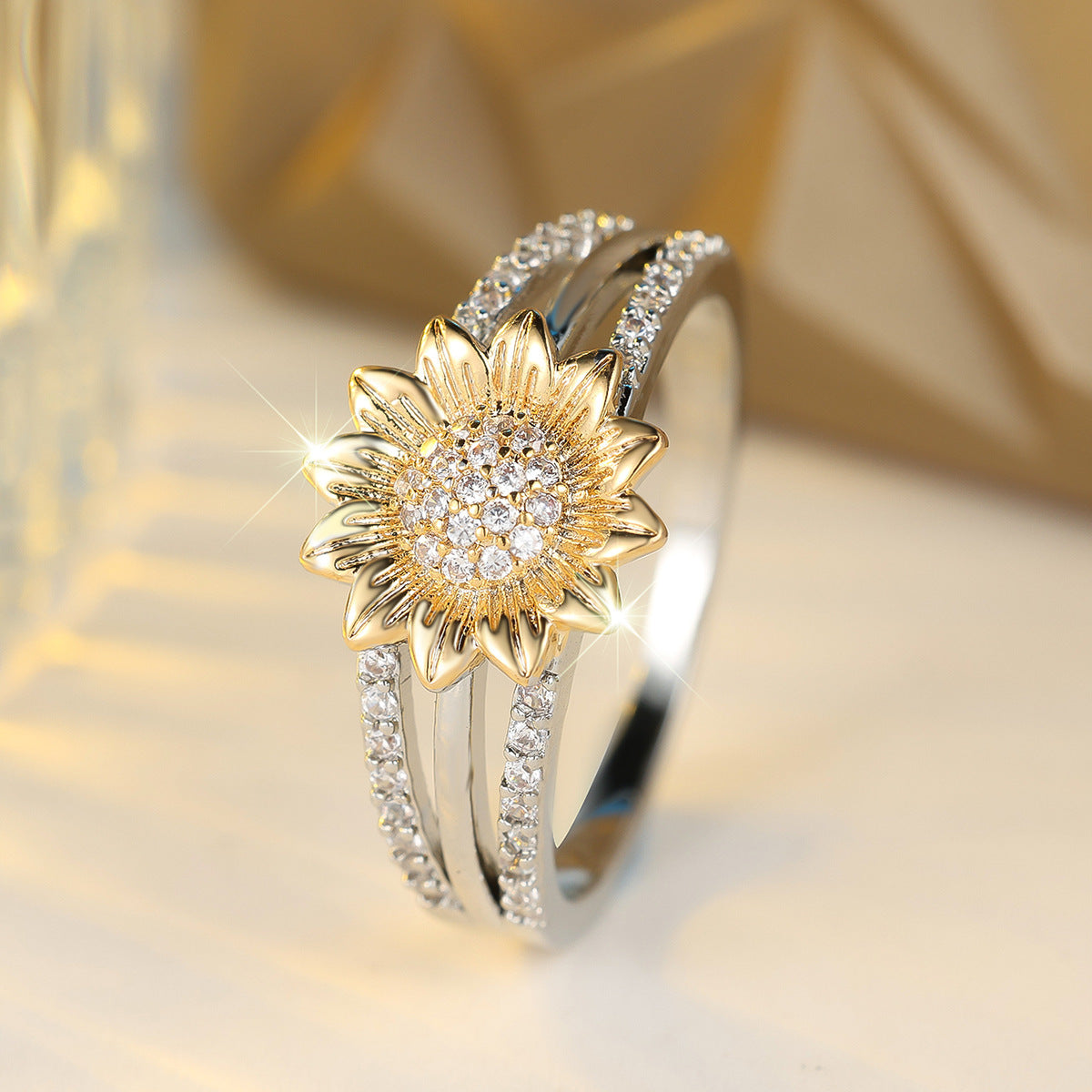 Sunflower Full Diamond Fashion Ring For Women