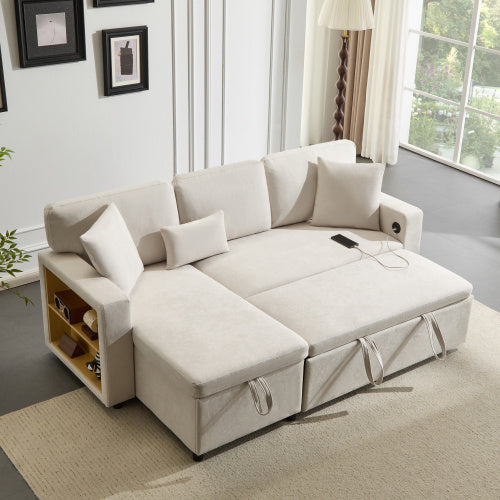 Corner Sofa Bed Corner Couch L-Shaped Sofa Bed Extendable, Bed Box And Integrated Shelf,