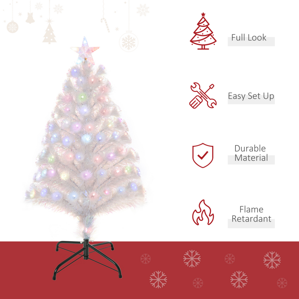 3FT Pre-Lit Artificial Christmas Tree w/ Fibre Optic LED Lights Xmas White